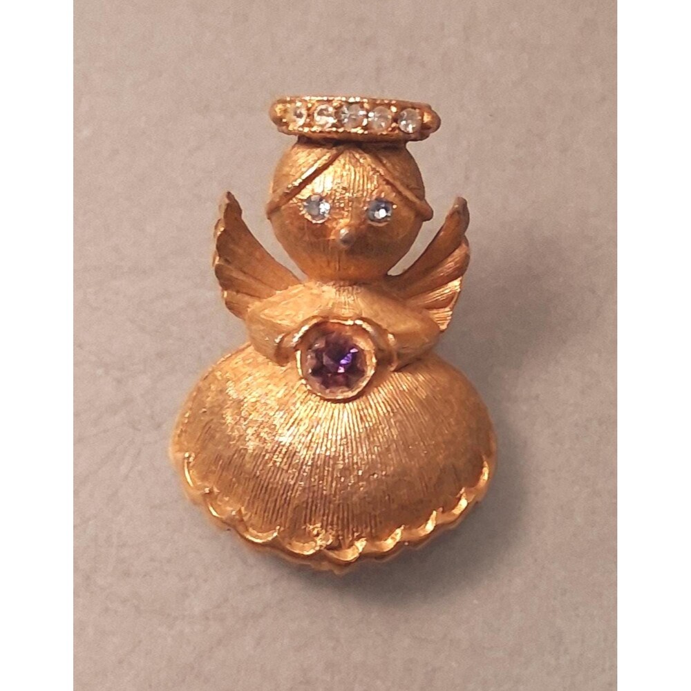 Vintage Ultra Angel Brooch Purple Rhinestone